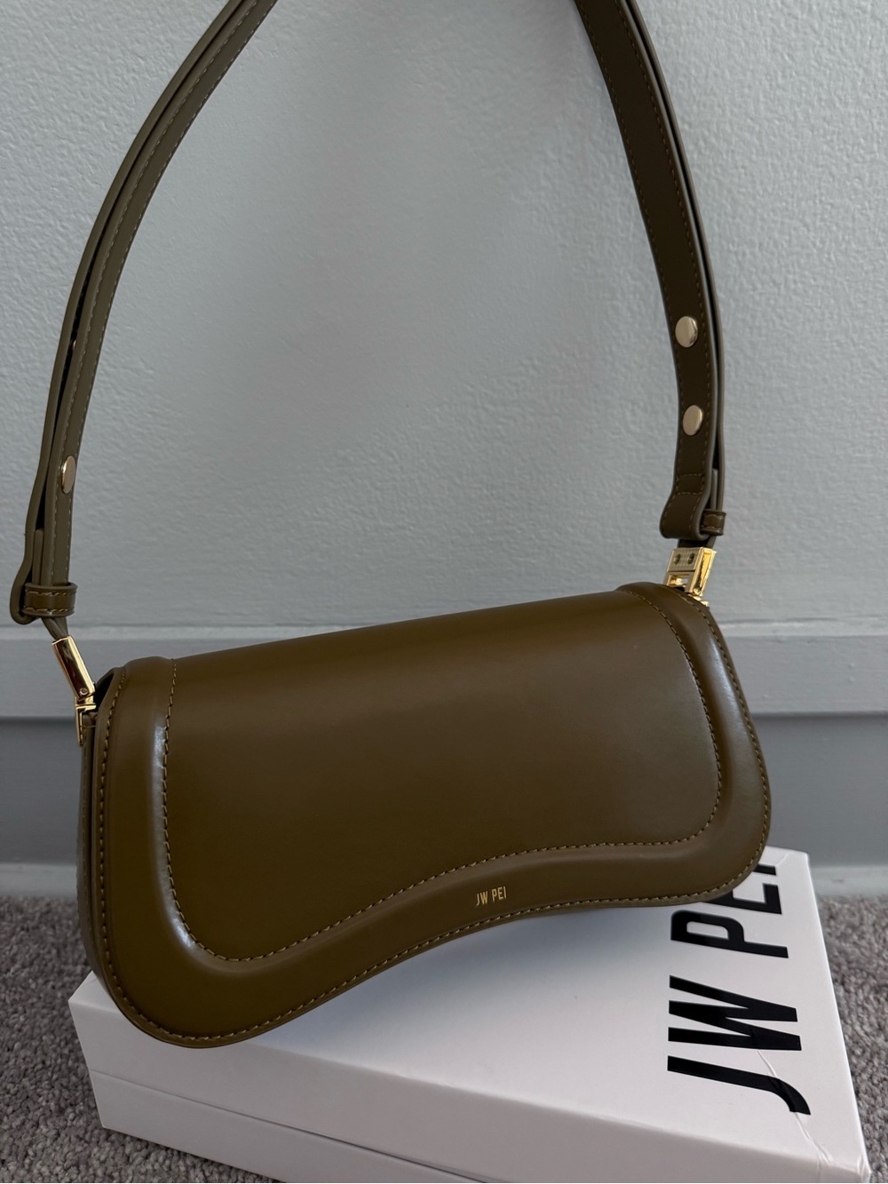 JW PEI Olive Saddle Shoulder Bag with Gold Hardware